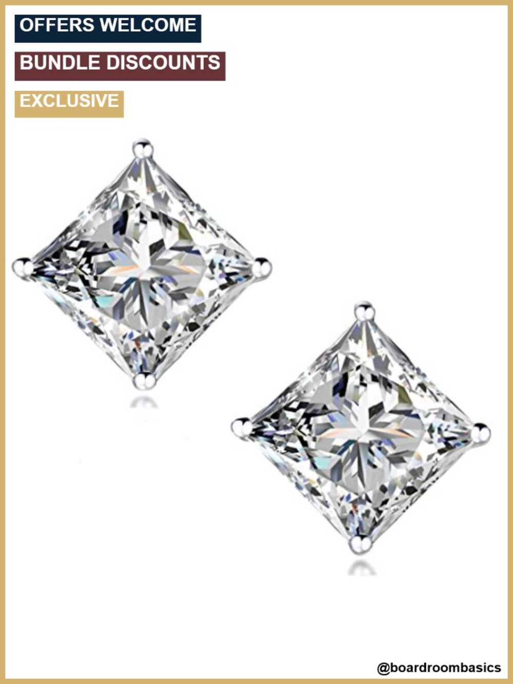 925 Sterling Silver Princess Cut CZ Stud Earrings 4mm Push Back
